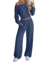 Huukeay Women's 2 Piece Lounge Set, Off Shoulder Outfits, Haze Blue, X-Large
