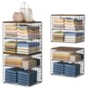 Huxitocan 4-Tier Stackable Closet Organizers and Storage Shelves, Closet Storage Basket with Wood Tops, Adjustable Height Dividers Closet Storage Bins for Home Closet Organizer System, Black