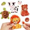 HUZU Animal Snap Wooden Building Blocks – Fun & Educational Puzzle Toy for Kids Aged 3-8, Features Cow, Bear, Lion and Turtle, Matching Game with Interchangeable Animal Faces & Emotions