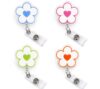 HWSDSGO 4 Pack Flower Badge Reels, Cute Retractable ID Badge Holder Clips with Clear Snap Strap, Floral Badge Reel Set for Nurses, Teachers, Office Staff, Students, Blue Pink Green Orange