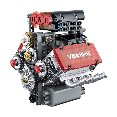 HXBIU Mini V8 Engine Model Kit that Works - 478-Piece Mini Combustion Engine Building Set, Realistic Turbo Simulation, Pre-Sorted Parts, STEM Hobby Model for Adults & Kids Ages 14+
