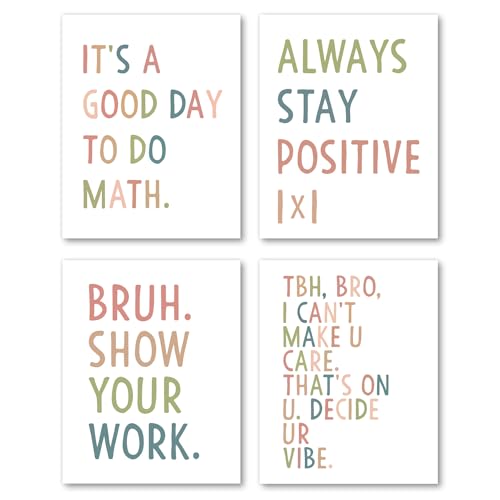 Hxlac Math Classroom Decor Wall Art Prints Set of 4 Unframed - Math Teacher Classroom Decor, Middle High School Posters, Funny Class Room Wall for Math Teacher(8x10 Inches)