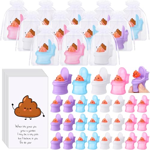 HyDren 12 Sets Funny Poo Gifts Mini Poop Stress Balls with Support Cards Bags Poo Party Favors Positive Toilet Gag Gifts for Employee Coworkers Friends Office