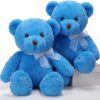 HyDren 2 Pack Bear Stuffed Animals 18 Inch Cuddly Stuffed Bear Plushies with Bow for Birthday Gifts Baby Shower Decors Valentines Party Decors(Blue)