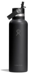 Hydro Flask – Standard Flex Straw Cap 621 ml (21 oz) Bottle – Stainless Steel, Leakproof, Cupholder Compatible – Insulated Cold 24 Hrs – Black