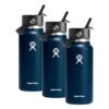 Hydro Flask Water Bottle - Insulated Stainless Steel - Wide Straw Lid, Non Spill, Leakproof in 32 Oz Indigo Blue (Pack of 3)