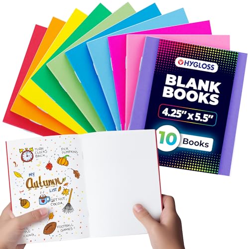 Hygloss Blank Books - Bulk 10 Pack – 4.25" x 5.5" A6 Assorted Colors – Paperback Blank Books for Kids to Write Stories, Doodle Art – Plain Drawing Sketchbook, Unlined Journal, Notebook Without Lines