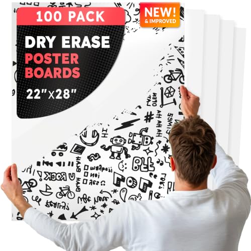 Hygloss Large Dry Erase Poster Board Paper 22x28 Inch (100 Count) Single-Sided Wall White Board Dry Erase Sheets - 14 Pt. Thick Paper for Home, School, Classroom, Office, Kids Art, Menus Signs, Lists