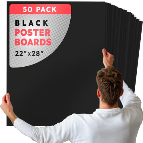 Hygloss Large Poster Board 22x28-50 Count Bulk Pack - 10 Pt. Thickness Black Poster Board Paper for Projects, Presentations, Displays, Signs, Crafts - Blank Posterboard Multipack 22" x 28"