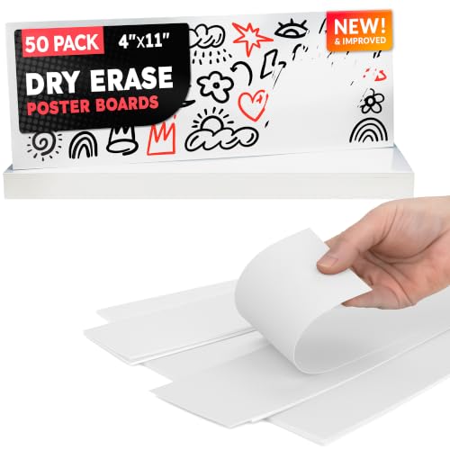 Hygloss Small Dry Erase Poster Board Paper 4x11 Inch (50 Count) Single-Sided Wall White Board Dry Erase Sheets - 14 Pt. Thick Paper for Home, School, Classroom, Office, Kids Art, Menus Signs, Lists