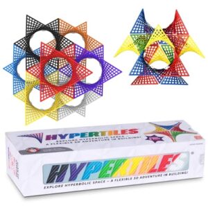 HyperTiles Hyperbolic Building Toy - 3" x 3" STEM Educational 3-Dimensional Adventure: 48 Tiles & 80 Connectors for Logic & Creativity - Infinite Shapes that Flex and Hinge - by Fun In Motion Toys