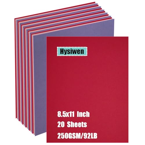 Hysiwen 20 Sheets Valentine's Cardstock 8.5 x 11 Inches, 250gsm/92 lb Thick Craft Paper for Making Cards, Invitations, Paper Crafts or Drawing(Red, Pink, Purple)