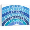 I Am Kind Inspirational Canvas Wall Art,I Smart Brave Boho Blue Rainbow Positive Affirmations Painting Print Poster Artwork for Nursery Kid'S Bedroom Classroom Playroom Decor 12x16 inch