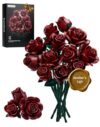 iATOM Burgundy Red Rose Bouquet Building Set, 12Pcs Flower Botanical Collection Kit for Adult, for Her/Girlfriend/Mom/Wife/Couple, Vintage Home Office Table Centerpiece Decor