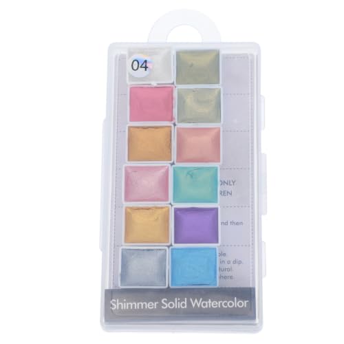 ibasenice Pearlescent Solid Watercolor Pigment Kit with Vibrant Colors and Glue Powder, Non-toxic Washable Paint for Arts and Manicure, Great for Different Painting Styles, 1 Box