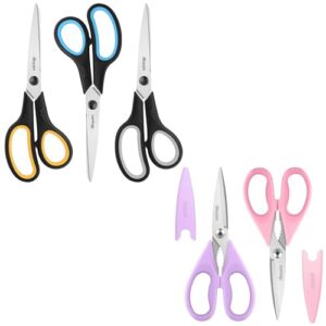 iBayam Kitchen Scissors All Purpose Heavy Duty Meat Scissors Poultry Shears, Stainless Steel, Black, Orange, Purple