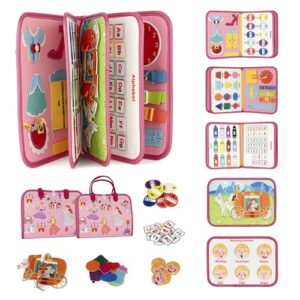 Ibenji Montessori Busy Book for Toddlers – Sensory Learning Toy with Zippers, Buckles, Letters, Numbers & Puzzles – Travel Quiet Book for Airplane & Car