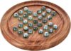 IBLAY Wooden Solitaire Board Game with Glass Marbles – Classic Peg Solitaire Puzzle Board, Handmade Wooden Strategy Game for Brain Teaser