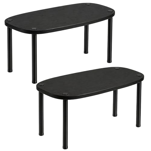 Ibyx Cabinet Organizer Set of 2 - Kitchen Pantry Organizers and Storage with Bamboo Top & Brass-Effect Metal Legs - for Kitchen Counter & Stackable Shelves for Cabinets with 22 lb Capacity - Black