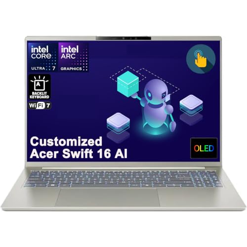 iCarp Customized Laptop Made with Acer Swift 16 AI Laptop 16" 2k OLED Touch Intel 8-core Ultra 7 355 49 Tops (>Ultra 9 288V) 32GB RAM 1TB/2TB/4TB SSD for Creator Designer Business Professional Win11