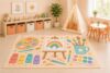 ICE Armor 5' x 7' Art Supplies Area Rug for Kids Playroom Nursery Bedroom, Rainbow Painting Palette Paint Brushes Watercolors Creative Classroom Cartoon Decor, Non-Slip Silicone Backing Low Pile