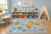 ICE Armor 5' x 7' World Map Area Rug for Kids Playroom Nursery Bedroom, Educational Continents Animals Geography Learning Classroom Cartoon Decor, Non-Slip Silicone Backing Low Pile
