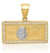 IceCarats 10K Yellow Gold Cubic Zirconia Money Bill Medal Pendant Necklace