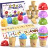 Ice Cream Color Sorting Toys for Toddlers, Montessori Learning Toys with ABC Letter Recognition Flash Cards for Preschool Kids (Alphabet)