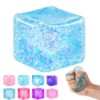 Ice Cube Squishy Fidget Toy, Slow Rise Squeeze Sensory Toy Stress Ball for Office Desk Anxiety Relief, Focus & Calm Novelty Gift for Teens-Sky Blue Glitter