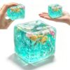 Ice Cube Squishy, Ice Cube with Shell Stress Balls Inside Square Shape Anxiety Sensory Squishy Fidget Slow Rise Anxiety Relief Stress Cube Gift for Adults (Green Shells)