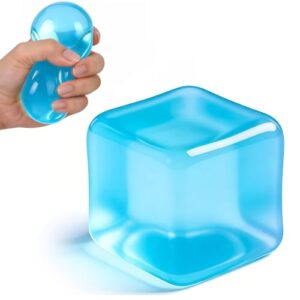 Ice Cube Squishy Squeeze Toy, Slow Rising Square Sensory Stress Ball, Summer Cooling Fidget Toy for Anxiety Relief, Portable Hand Squeeze Toy for Kids Adults (Translucent Blue)