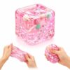 Ice Cube Squishy with Marine Shells Inside, Squeeze Stress Cube for Anxiety Relief, Soft Squishy Fidget Toys for Adults, Sensory Gel Ball for Birthday Gift, Desk Accessory (Island Pink)