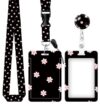 ID Badge Holder with Retractable and Detachable Lanyard, Cute Badge Reel Breakaway Lanyard with Carabiner Clip for Teachers, Nurses, Perfect Work and Office(Pink Flowers)