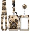 ID Badge Holder with Retractable and Detachable Lanyard, Cute Badge Reel Breakaway Lanyard with Carabiner Clip for Teachers, Nurses, Perfect Work and Office(Cute Dog Pug)