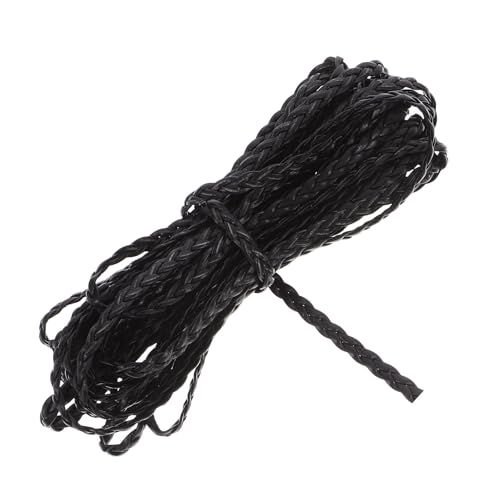 IDEANATEGRATE Braided Cord Sturdy Pu Faux Leather String Necklace Black Bracelet for Jewelry Making, Resistant to Breaking, Adjustable Length 5m for DIY Crafts and Beading Projects
