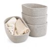IDekooror 4 Pack Storage Baskets for Organizing, Cotton Rope Small Baskets for Shelves, Cute Decorative Gift Baskets for Bathroom, Closet, Nursery, Shelf, 11.8''Lx7.8''Wx4.7''H, Brown
