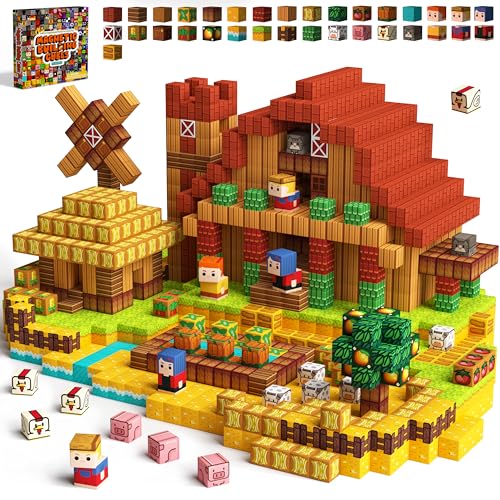 idoot 100PCS Magnetic Building Blocks Set, Farm Themed Kids Magnetic Blocks STEM Toys, Montessori Education for Boys and Girls, Christmas and Birthday Gifts for 3 4 5 6 7 8 9 10 11 12 Years Old
