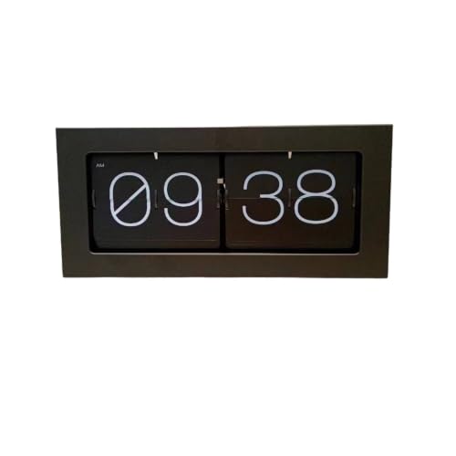 IEUDNS Automatic Page Clock Flip Clock Tabletop Clock Desk Clock Retro Mechanical Timekeeper with Stainless Steel Construction and Split Time Cards Suitable, Large Stainless Steel Black