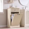 IFBUY Tilt Out Laundry Hamper Cabinet, Modern Trash Can Cabinet, Cream