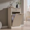 IFGET Tilt-Out Trash Can Cabinet, Modern Laundry Hamper Cabinet, Cream