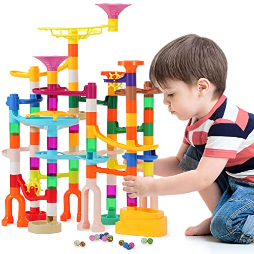 ifollower 166 pcs Marble Run Kit, Upgraded Marbles Kit for Kids STEM Toys with Glow Marbles, Beginner Marble Race Track Set with Colorful Birthday for Kids Boys Girls