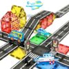 IGIVI Magnetic Tiles Road Set, STEM Magnetic Building Blocks for Toddlers Kids Ages 3-5 4-8, Birthday for 3+ Year Old Boys Girls