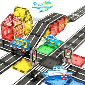 IGIVI Magnetic Tiles Road Set, STEM Magnetic Building Blocks for Toddlers Kids Ages 3-5 4-8, Birthday for 3+ Year Old Boys Girls