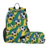 IHCVHQX Kids Backpack with Lunch Box for Girls Boys Soccer Balls Brazilian Flag Color Lightweight Backpacks School Bookbags for Young Elementary Students