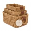 IKAXLUGO Small Woven Storage Baskets for Shelves, 3 Pack Faux Rattan Organizer Baskets with Handles, Paper Rope Bins for Bathroom Countertop, Vanity, Closet