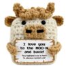 I Love You to the Moon and Back Crochet Highland Cow Gifts for Women Couples Girlfriend Mom, Handmade Emotional Support Pocket Gifts, Cute Desk Ornament for Anniversary Valentines Birthday Present