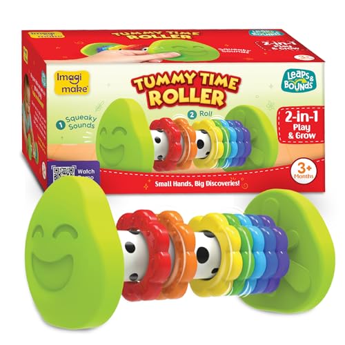 Imagimake Tummy Time Roller | Leaps & Bounds Baby Toys for 3+ Months | Early Learning Toy for Toddlers & Infants | 2-in-1 Play & Grow - Squeaky Sounds | Non-Toxic | Newborn Baby Gift for 3+ Months