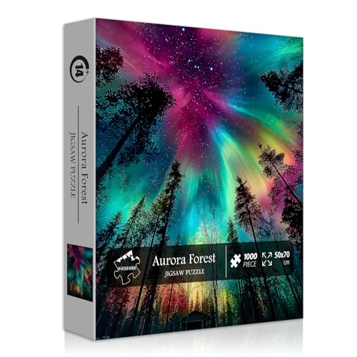 Impossible Puzzles for Adults 1000 Pieces, PICKFORU Forest Aurora Jigsaw Puzzle, Nature Scenery Colorful Puzzles Plant Scenic Challenge