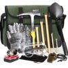 INCLY 15 PCS Geology Rock Pick Hammer Kit, 32oz Hammer & 3 PCS Digging Chisels Set for Rock Hounding, Gold Mining & Prospecting Equipment Tool Gear Shovel Musette Bag, Compass, Whistle, Wooden Chisel