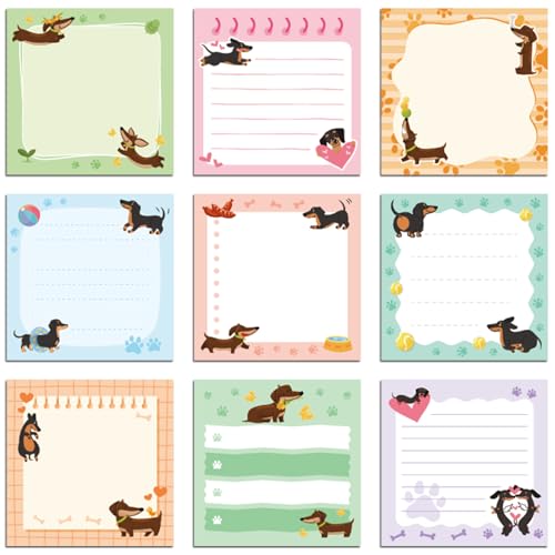 INCOK Dachshund Gifts Sticky Notes - 9 PCS Cute Self Stick Notes Weiner Dog Gifts for Women Dachshund Notepads Office School Supplies for Students Teachers 3x3 Inches